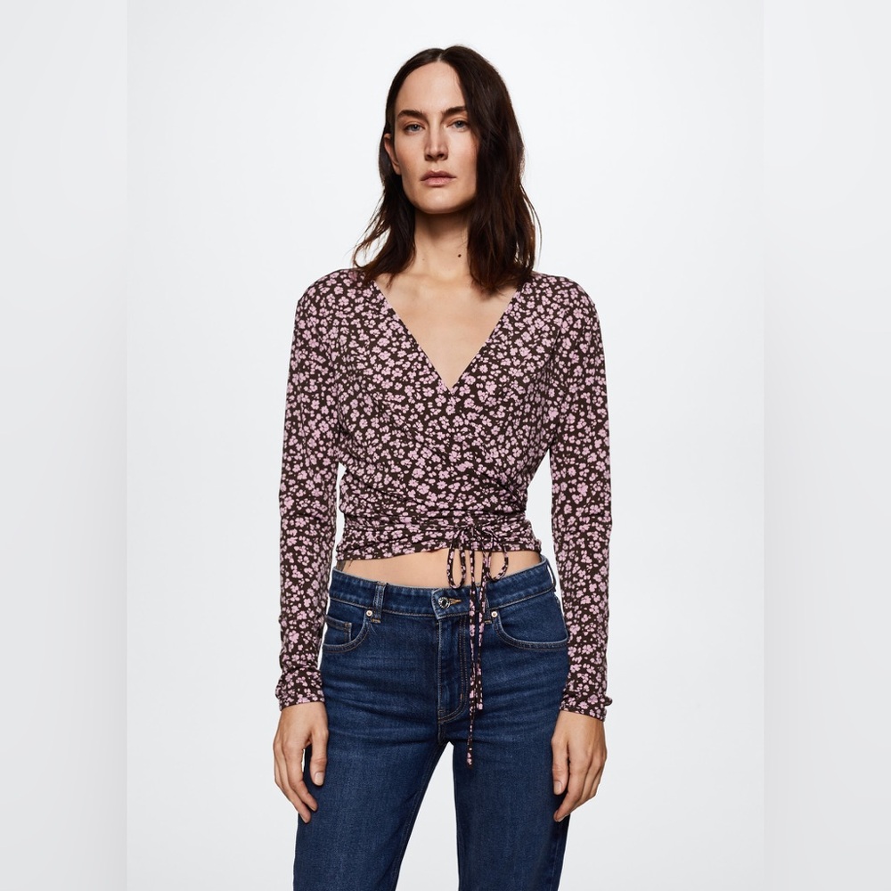 MANGO// Floral WRAP V-NECKLINE T-SHIRT